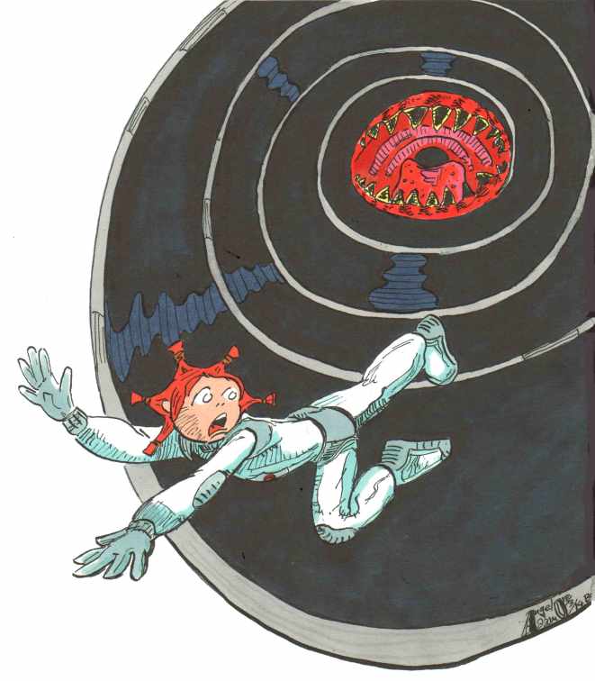 Una mia illustrazione (Martina la tremenda sfugge al Buco Nero) tratta dal libro Astrokids a cura di Stefano Sandrelli e Luara Daricello e pubblicato dalla casa editrice Scienza Express, 2014